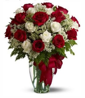 Red and White Roses Valentine Flowers