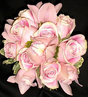 Pink Roses and Orchids Hand Tied