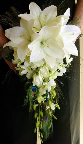 White Asiatic Lilies Cascade Bouquets