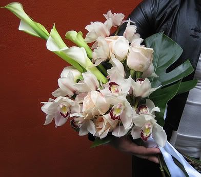 White Orchid and Lily Arm Bouquet