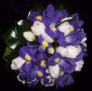 White Tulips and Purple Iris Posy