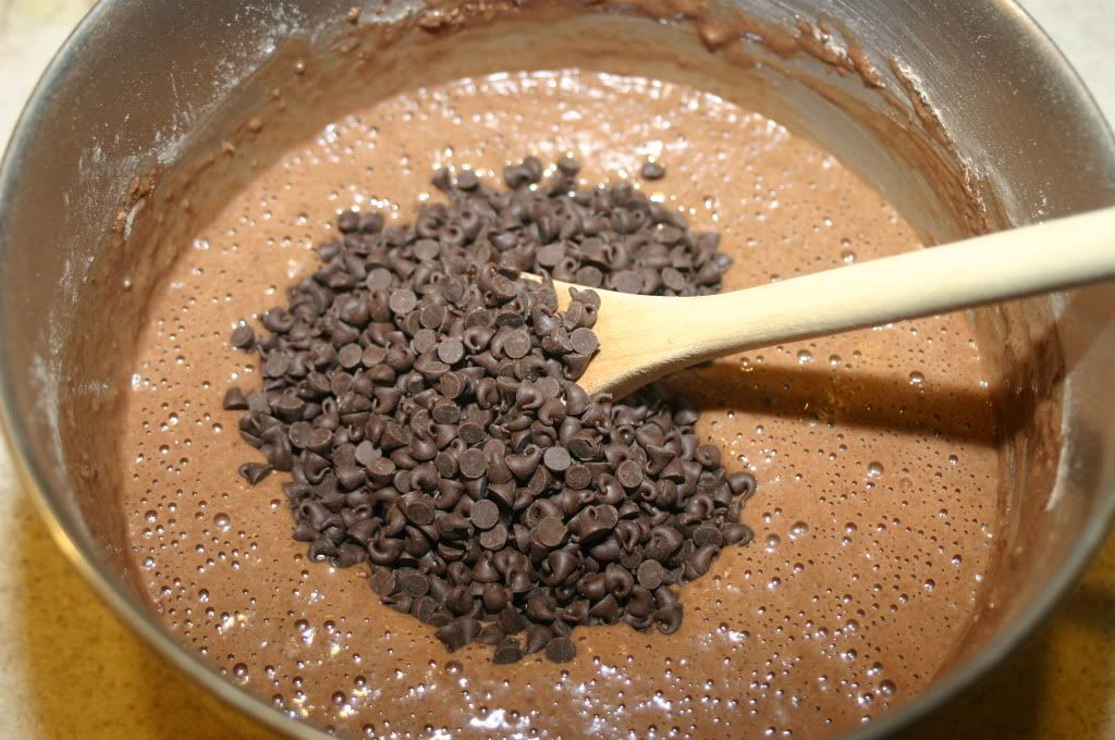 Mixing in the chocolate chips