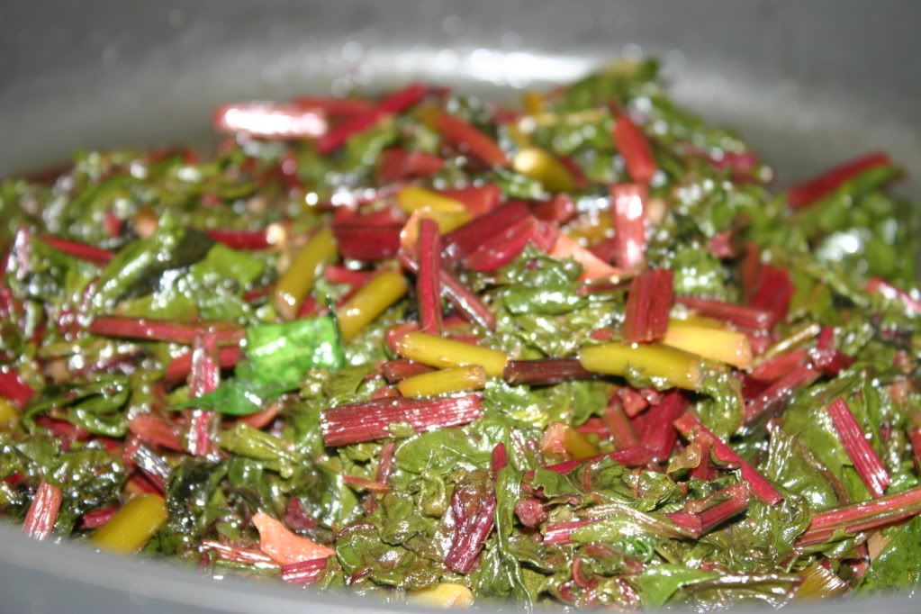 Beet Greens with Ginger, Chile, and Garlic Scapes