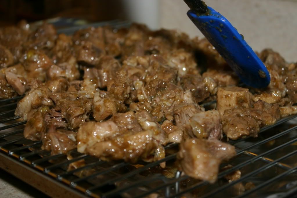 Spread with sauce and ready for the broiler Spread with sauce and ready for the broiler