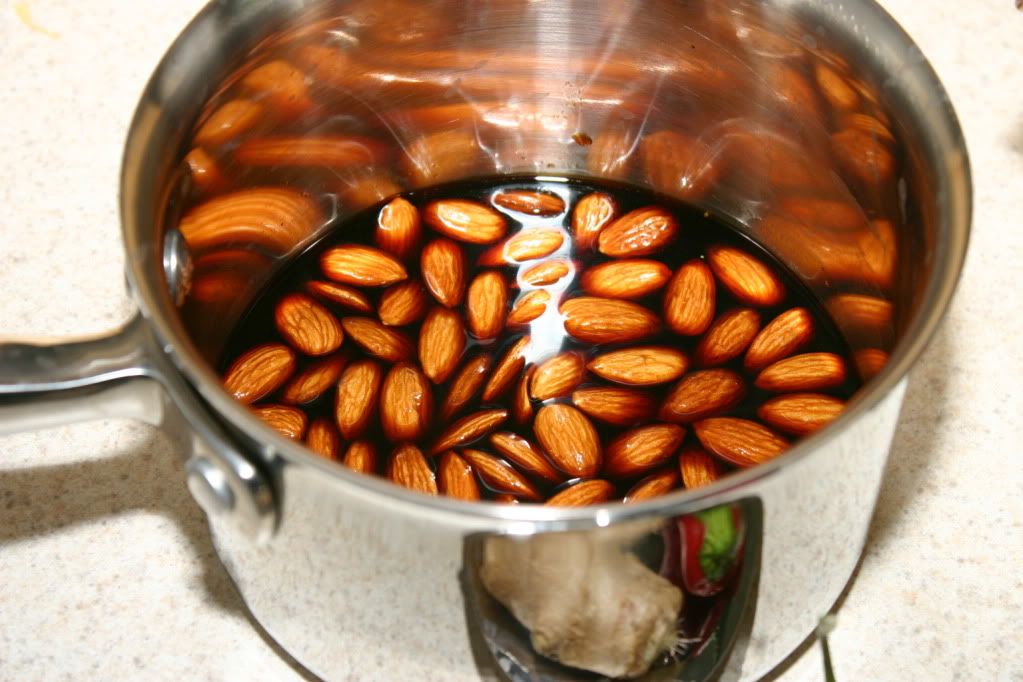 Almonds bathing in tamari Almonds bathing in tamari